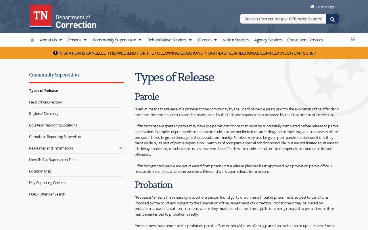 TDOC release types affecting a Bradley County projected release date