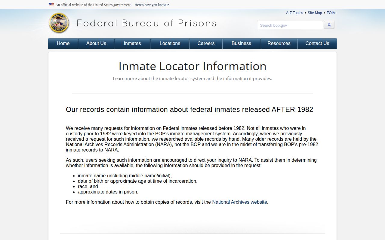 Federal BOP released inmate status for Bradley County research