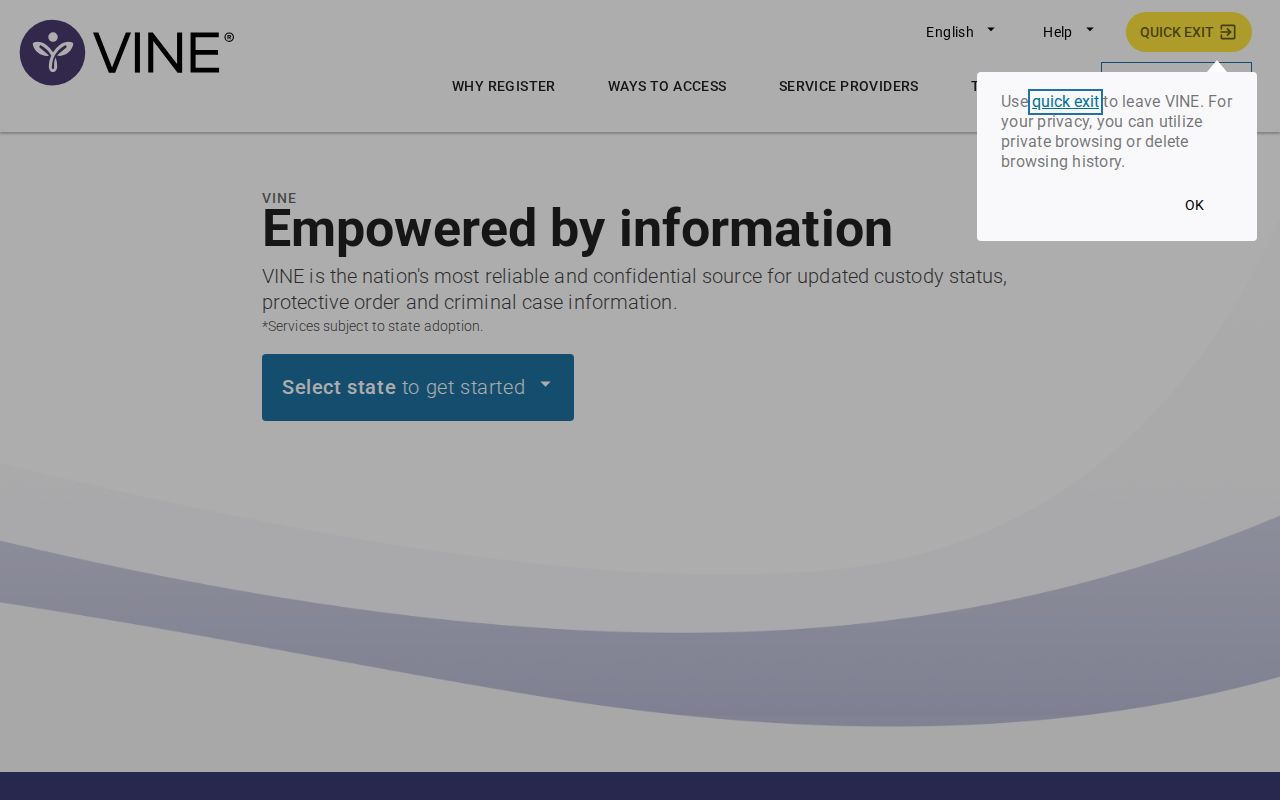 Bradley County VINELink inmate search Tennessee selection screen
